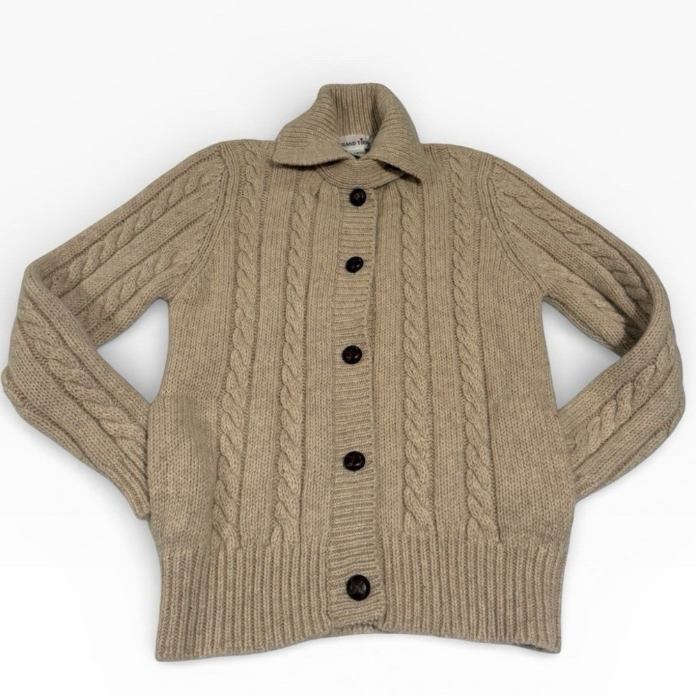 Vintage 1990's GRAND TIER 100%‎ Wool Cable Knit Button Up Sweater Cardigan Sz L